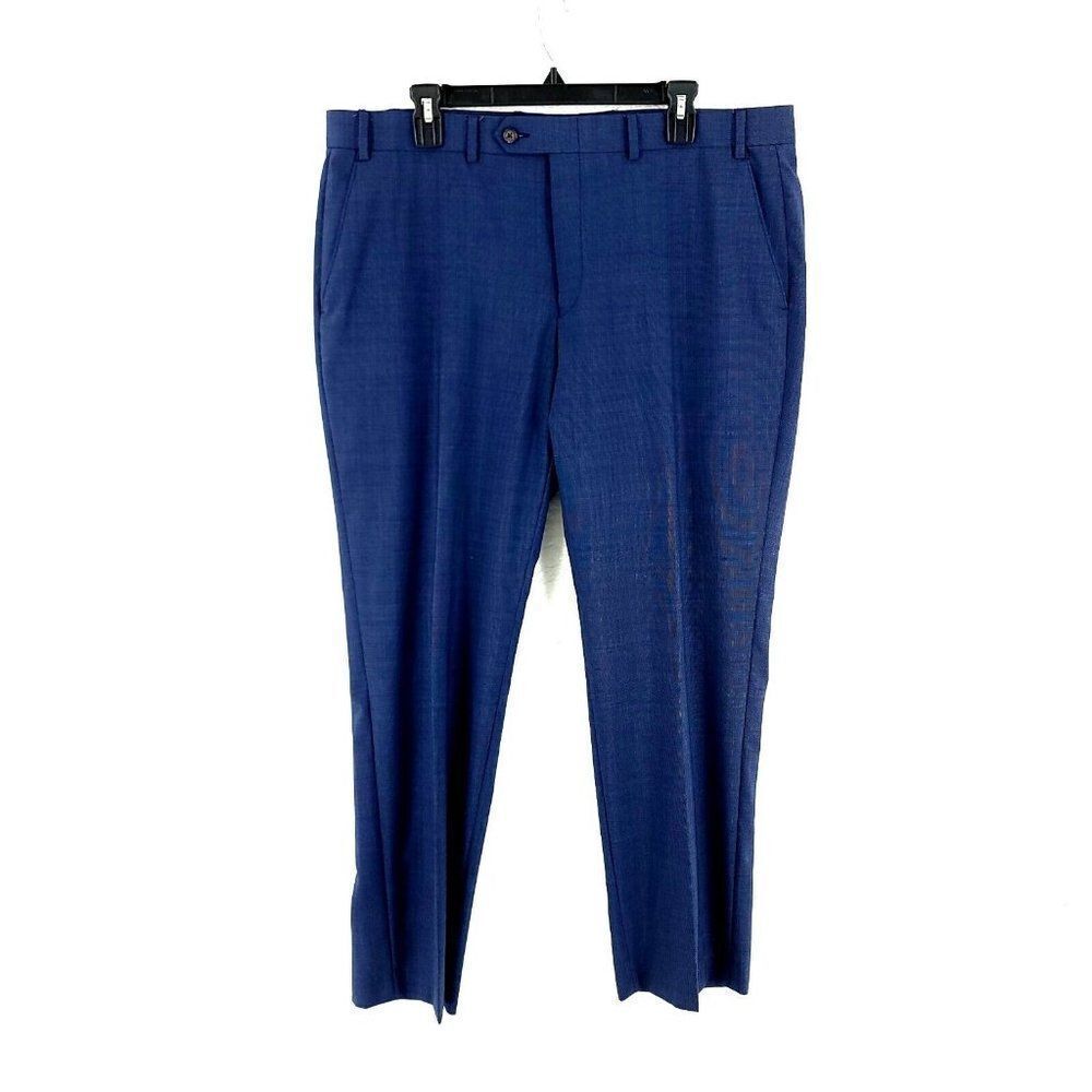 Lauren Ralph Lauren Wool Blue Birdseye Mid Rise Flat Front Dress Pants 39/30
